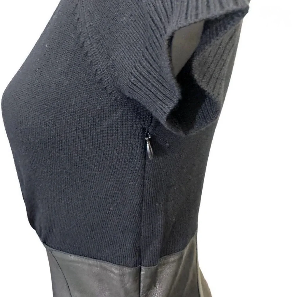 SUSANA MONACO Black Merino Wool Knit & Leather Skirt Mini Dress sz S - Picture 4 of 6
